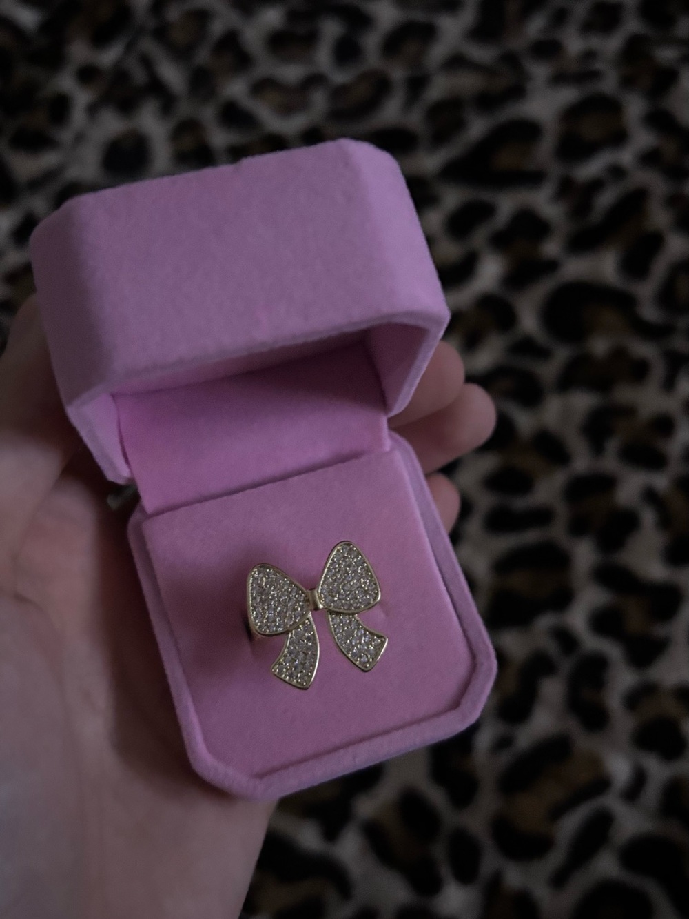 Gold Bow Ring with Clear Crystals - Women Jewelry